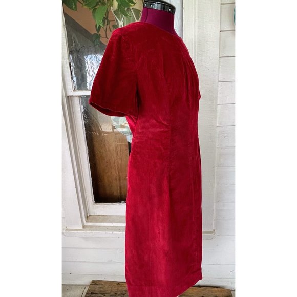 Vintage 1970s Red Corduroy Fitted Dress Size M - Picture 3 of 15